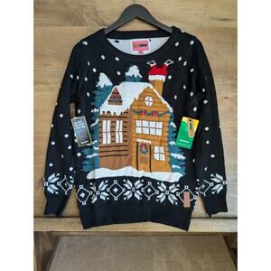 Tipsy Elves Christmas Sweater Womens XS Multi Stuck Santa Graphic Round Neck NWT